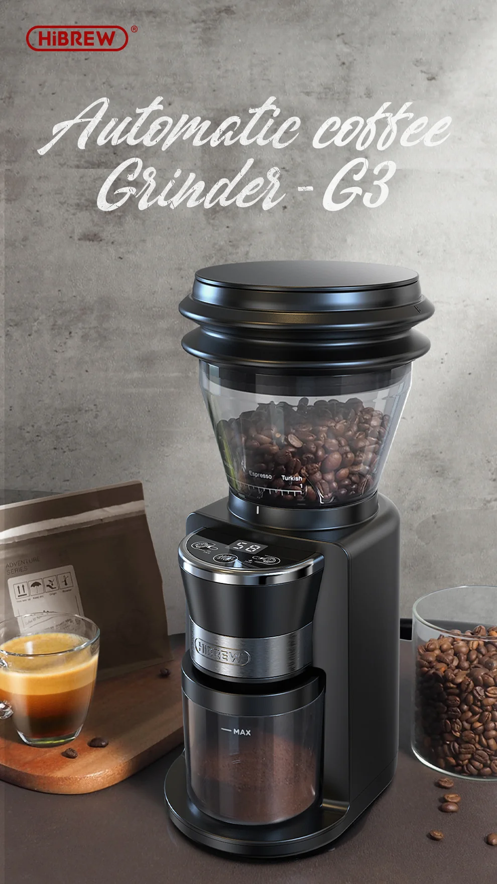 HiBREW Automatic Burr Mill Electric Coffee Grinder with 31 Gears G3 - Image 5