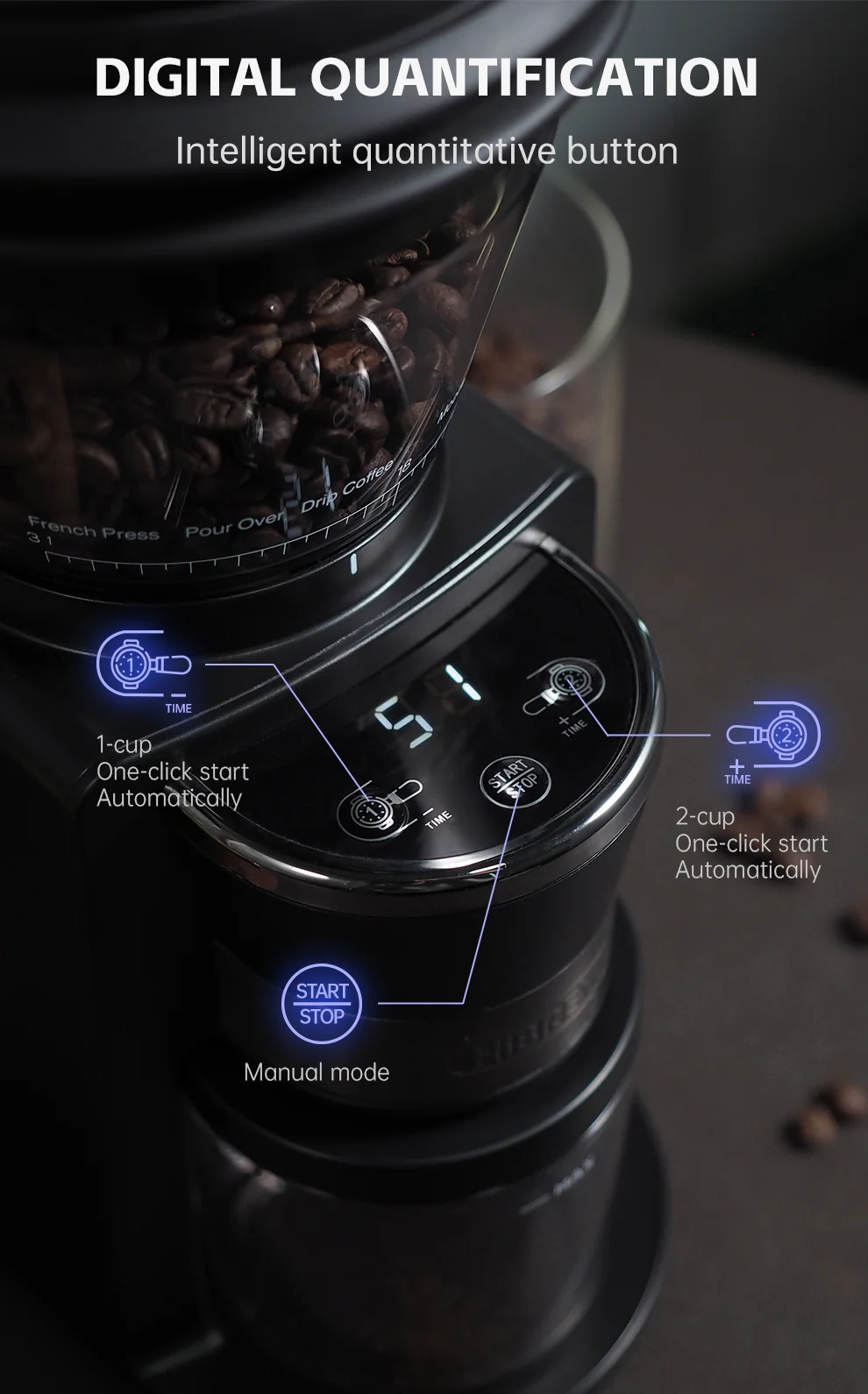 HiBREW Automatic Burr Mill Electric Coffee Grinder with 31 Gears G3 - Image 6