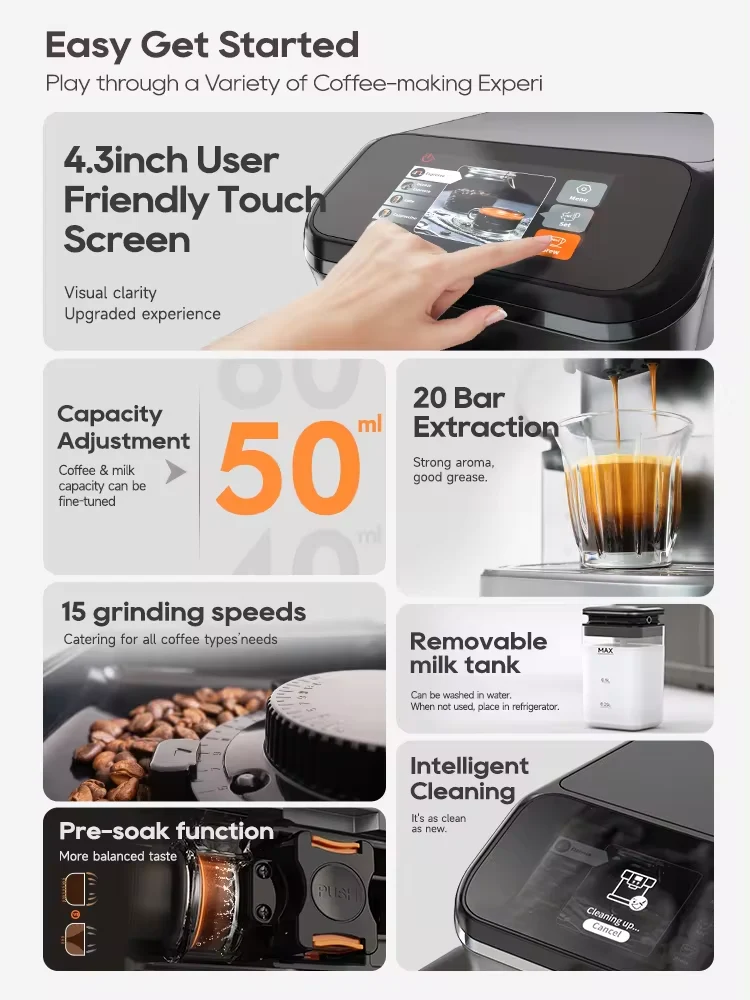 HiBREW Fully Automatic Espresso Machine Cappuccino With Grinder H16 - Image 3