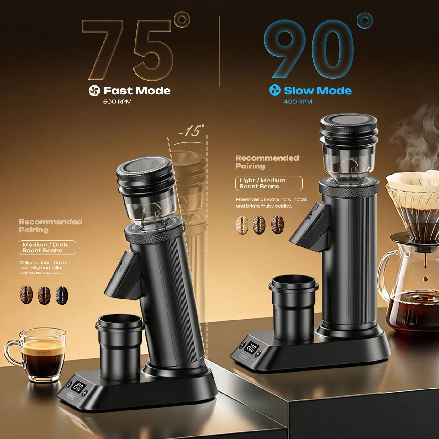 HiBREW G5 Plus Coffee Grinder | 48mm Conical Burr, Adjustable Timer & Dual-Speed Grinding - Image 6