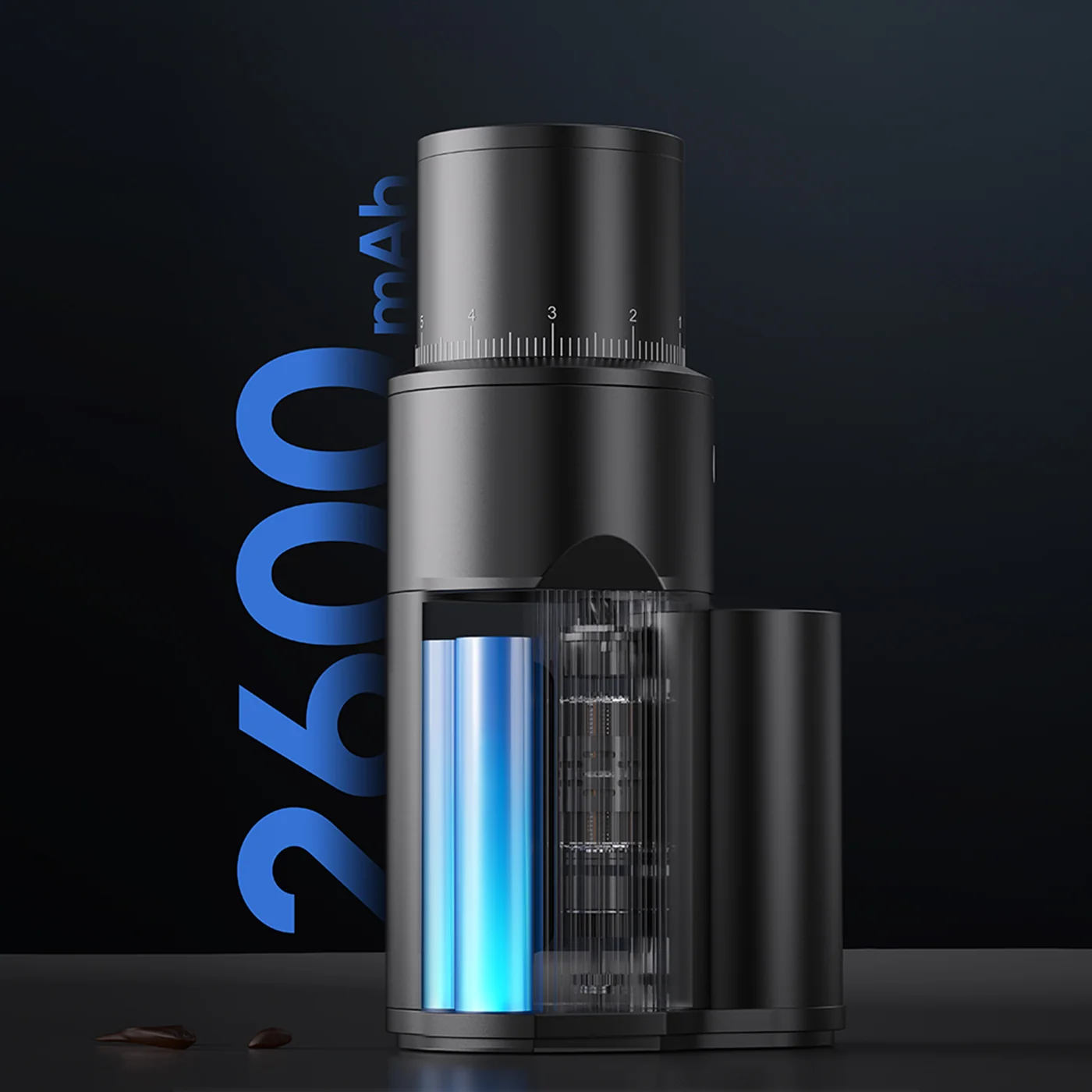 HiBREW G5mini Wireless Portable Coffee Grinder | 38mm Stainless Steel Conical Burr | 100-Step Stepless Adjustment | Type-C Fast Charging | Home/Outdoor/Office Use - Image 3