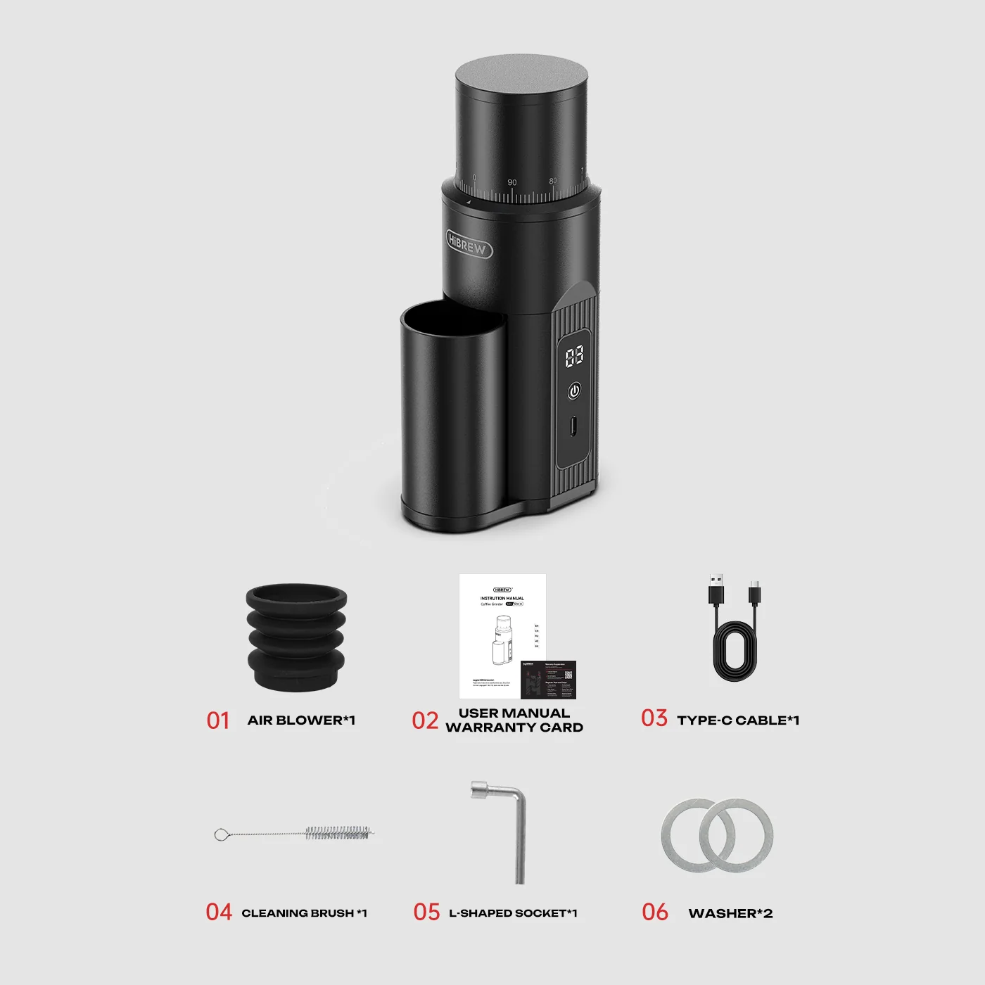 HiBREW G5mini Wireless Portable Coffee Grinder | 38mm Stainless Steel Conical Burr | 100-Step Stepless Adjustment | Type-C Fast Charging | Home/Outdoor/Office Use - Image 6