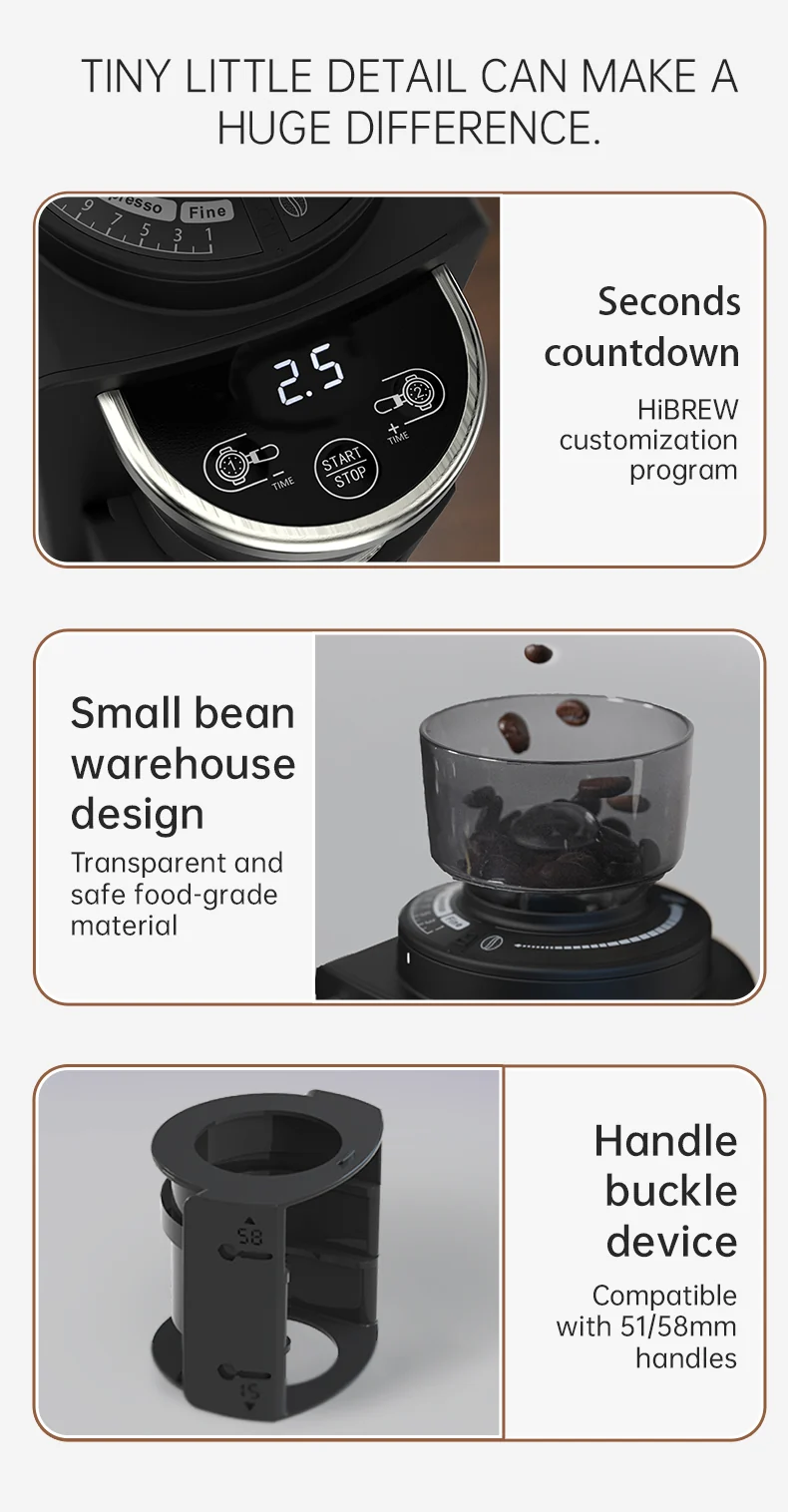 HiBREW Automatic Burr Mill Electric Coffee Grinder with 31 Gears Visual Bean Storage G3A - Image 15