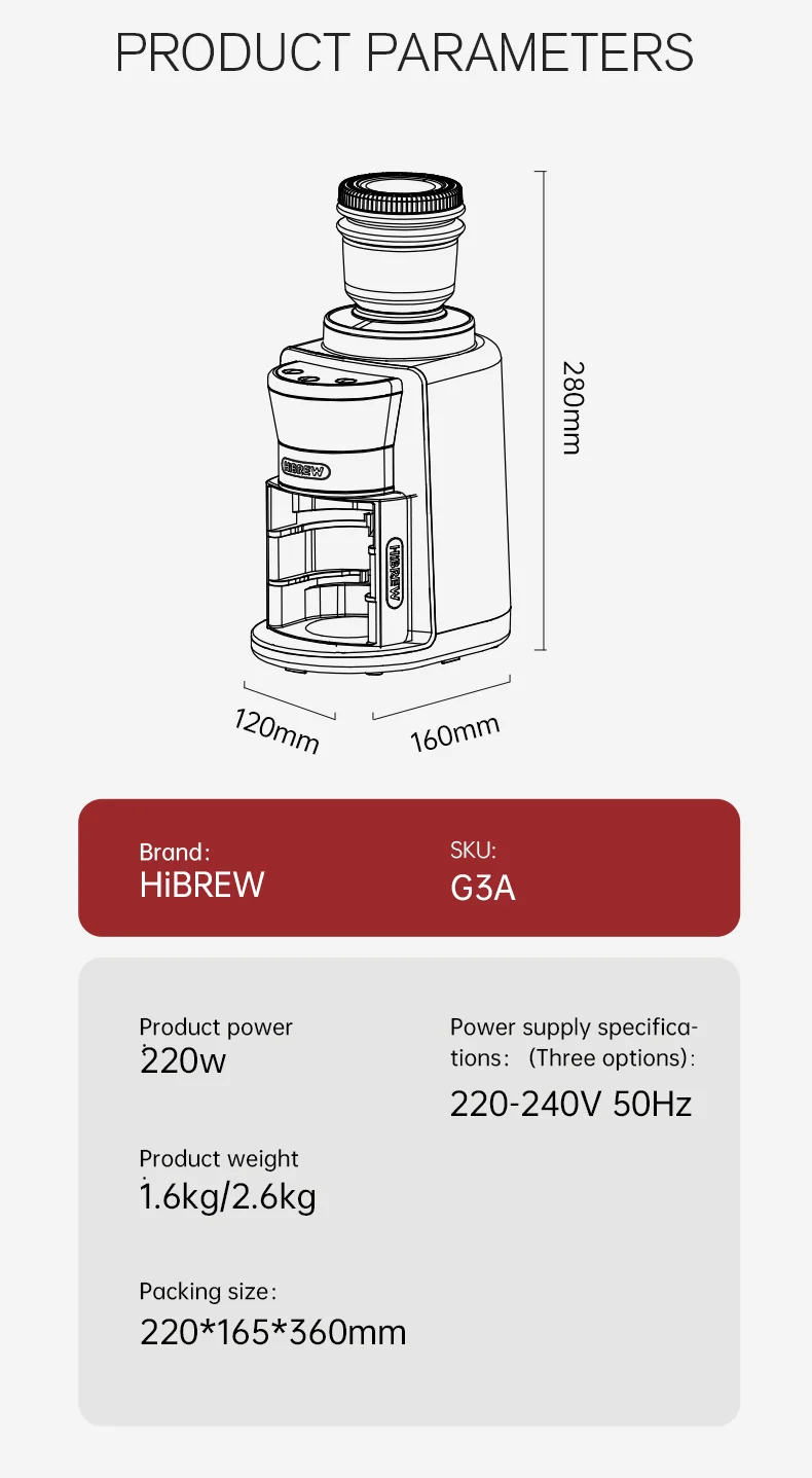 HiBREW Automatic Burr Mill Electric Coffee Grinder with 31 Gears Visual Bean Storage G3A - Image 17