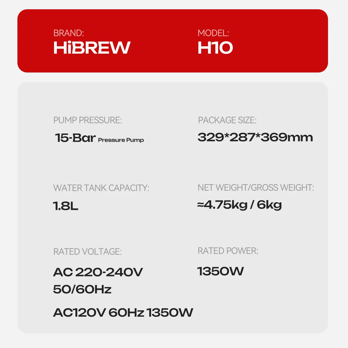 HiBREW H10 Semi-Automatic Espresso Machine | 15Bar Pump | 1.8L Tank | Adjustable Temperature Control - Image 14