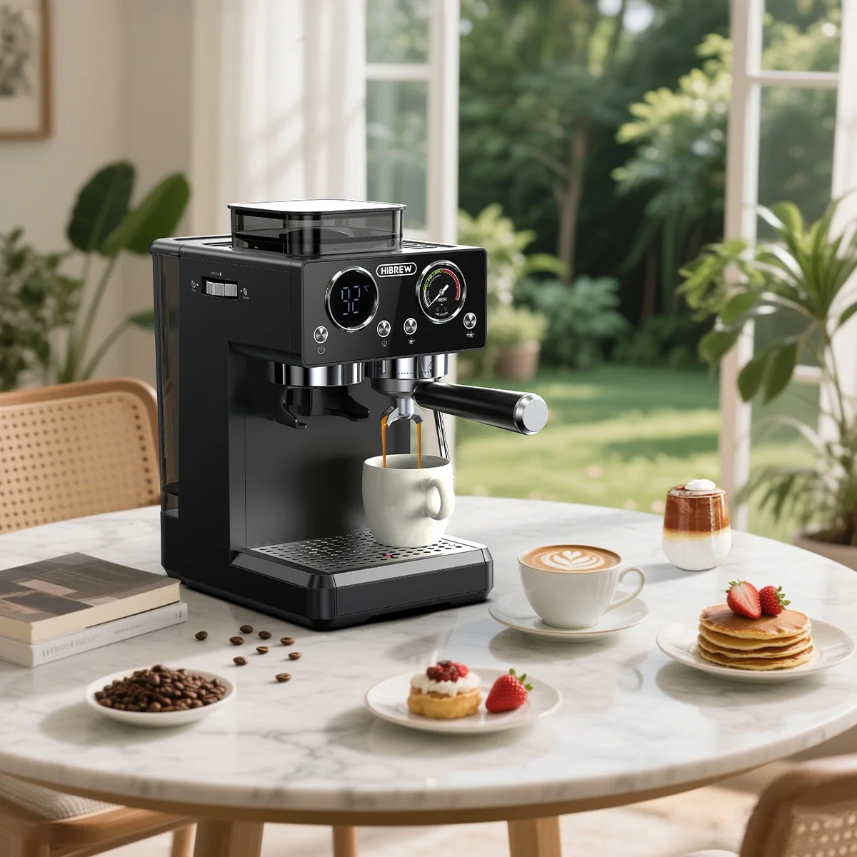 HiBREW H20 Espresso Machine with Built-in Grinder — Single/Double Cup, PID Temperature Control & Milk Frothing - Image 5