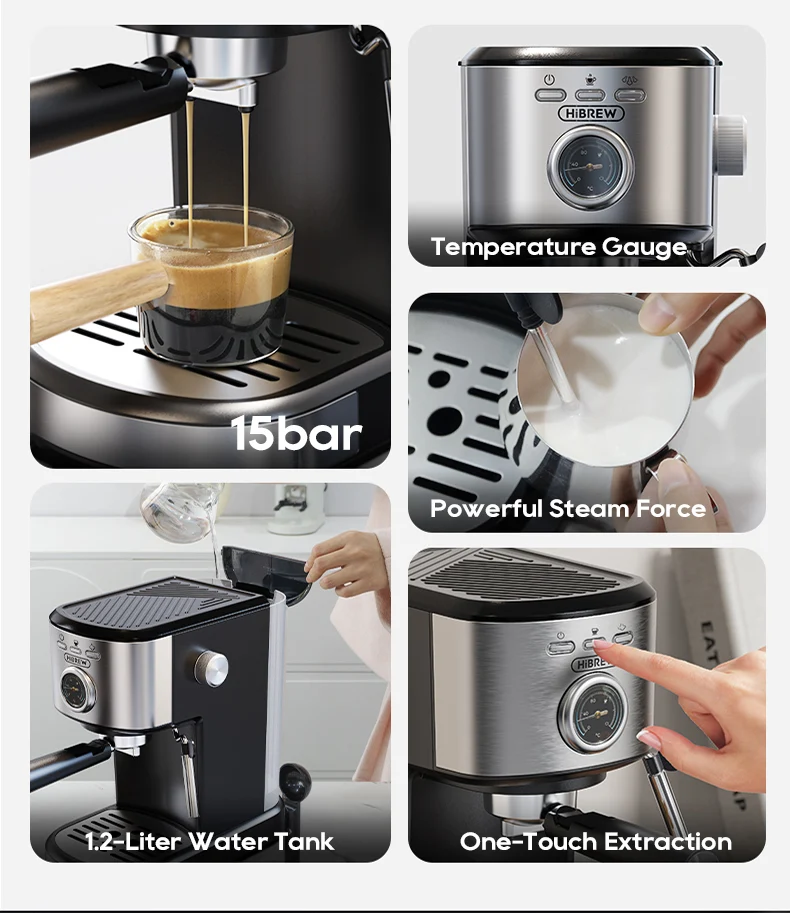 HiBREW H5A Coffee Machine – 15Bar Espresso Maker with One-Touch Extraction & Milk Frother - Image 5