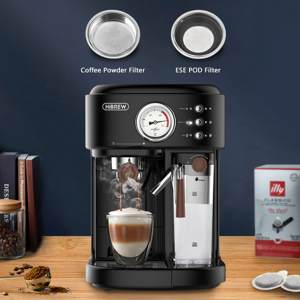 HiBREW Fully Automatic Espresso Cappuccino Latte 19Bar 3 in 1 Coffee Machine Automatic hot milk froth ESE pod&Ground Coffee H8A - Image 3