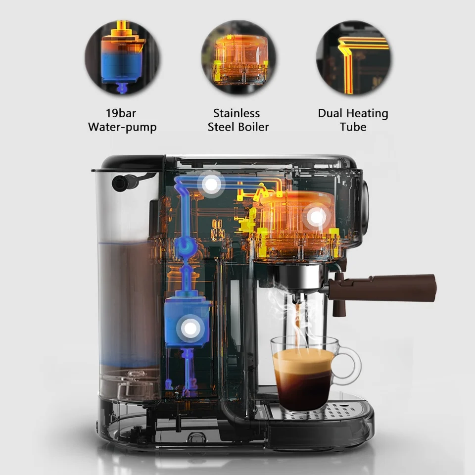 HiBREW Fully Automatic Espresso Cappuccino Latte 19Bar 3 in 1 Coffee Machine Automatic hot milk froth ESE pod&Ground Coffee H8A - Image 4