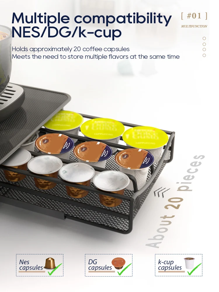 HiBREW Multi-functional Coffee Capsule Holder & Organizer Drawer for Nespresso, Dolce Gusto, K-Cup | Metal Coffee Machine Base Stand - Image 6