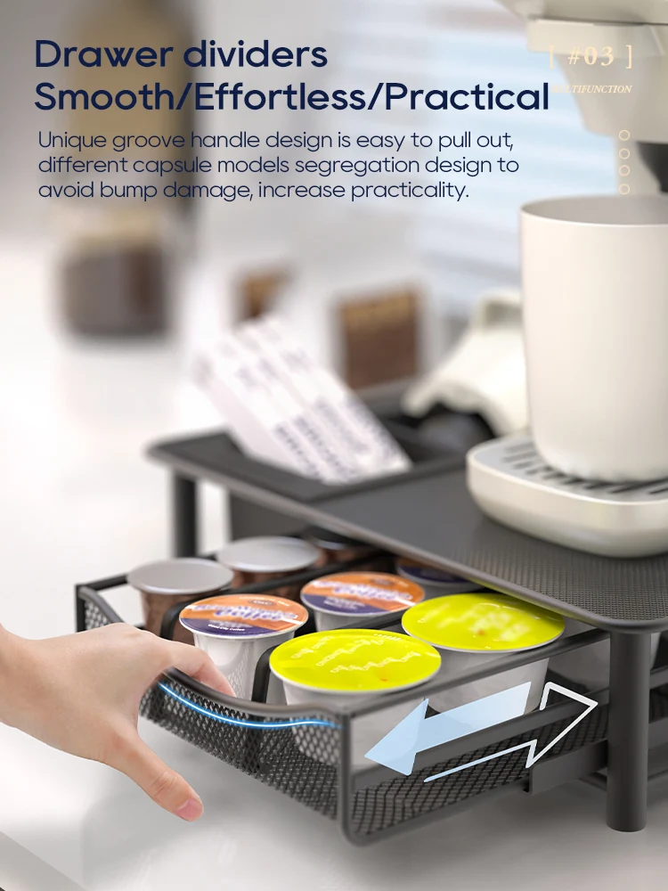 HiBREW Multi-functional Coffee Capsule Holder & Organizer Drawer for Nespresso, Dolce Gusto, K-Cup | Metal Coffee Machine Base Stand - Image 7