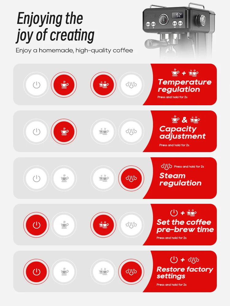 HiBREW  Semi Automatic Espresso Coffee Machine Temperature Adjustable H10A - Image 3